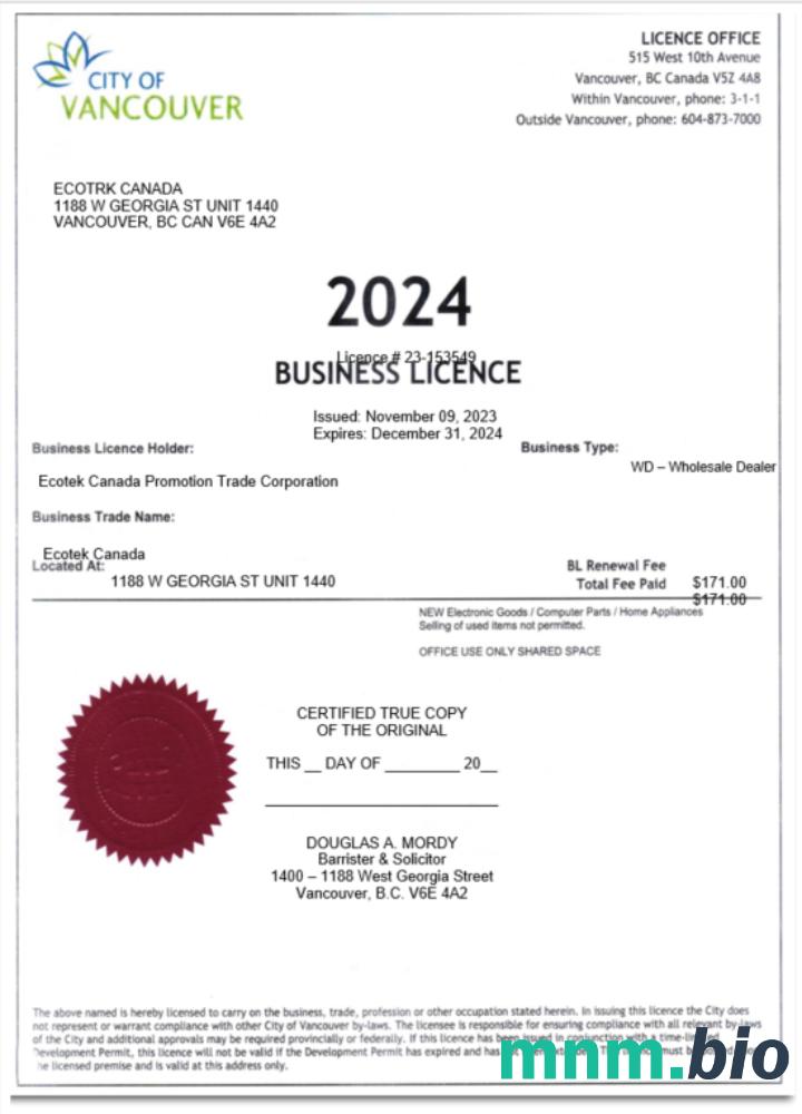 USA City of Vancouver vcertyfikat of business licence Word i szablon PDF